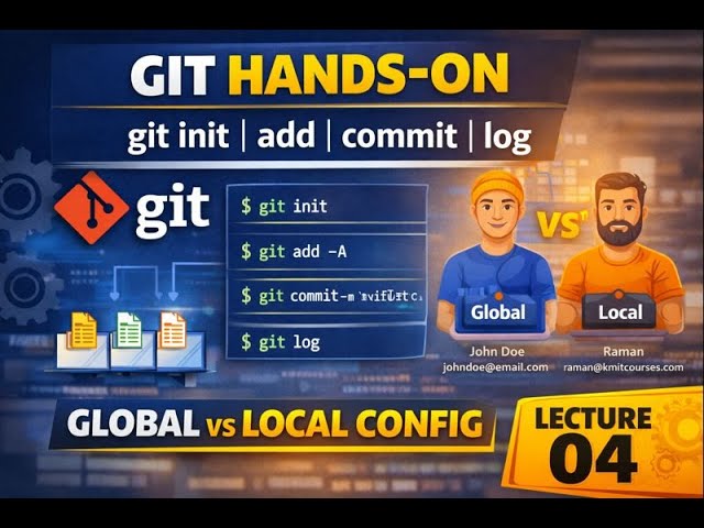 04_DevOps Batch  | Git Hands-On | git init, add, commit, status, log | Git Config Explained