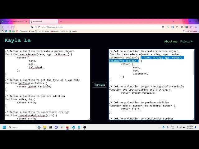 Kayla Le's Google AI Hackathon Submission - JavaScript to TypeScript Translator