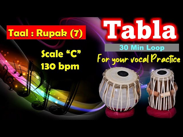 Tabla Loops for Vocal Practice | Rupak Taal (7 Matras) | Tanpura | Scale C | 130 BPM