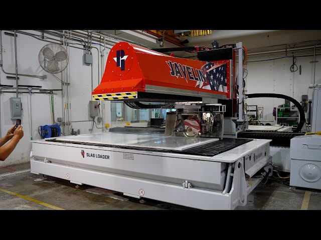 JAVELIN CNC Sawjet cutting 3cm quartz at 450" per minute 💨