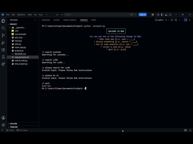 CS50 FINAL PROJECT DEMO. Bob - Terminal Assistant