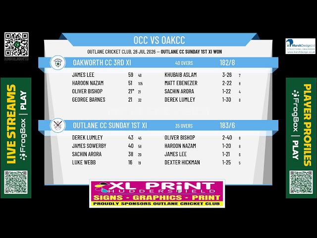 Outlane CC Sunday 1st XI  v Oakworth CC 3rd XI