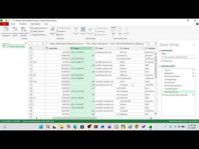 5.1 Power Query (Data Extraction & Transformation)