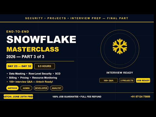 Complete Snowflake Course 2026 Part 3 | Security Billing Projects Interview Prep | Artech Jobs