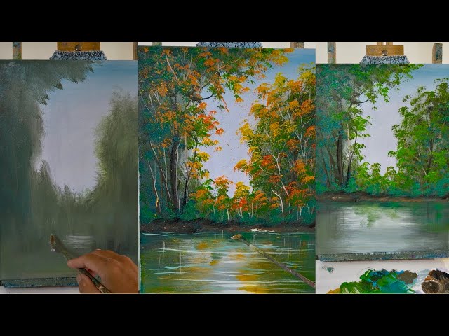Step-by-Step Acrylic Painting Tutorial | Spring Blossom Forest Reflection on River | TreeFlow Art