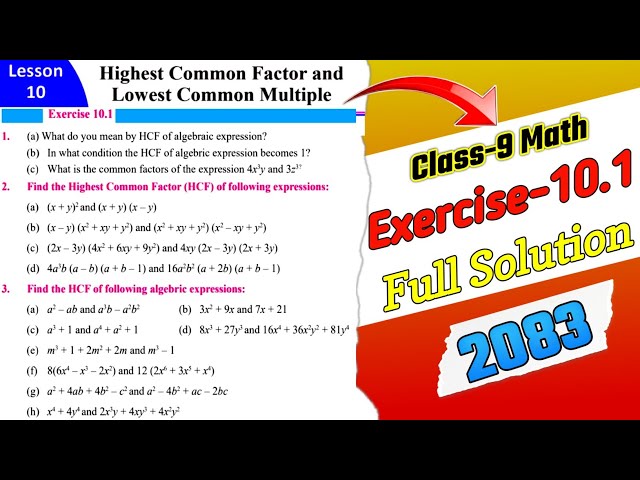 Class 9 Math Exercise 10.1 Solution English Medium 2083 | Lesson 10 HCF and LCM EXERCISE 10.1 Answer
