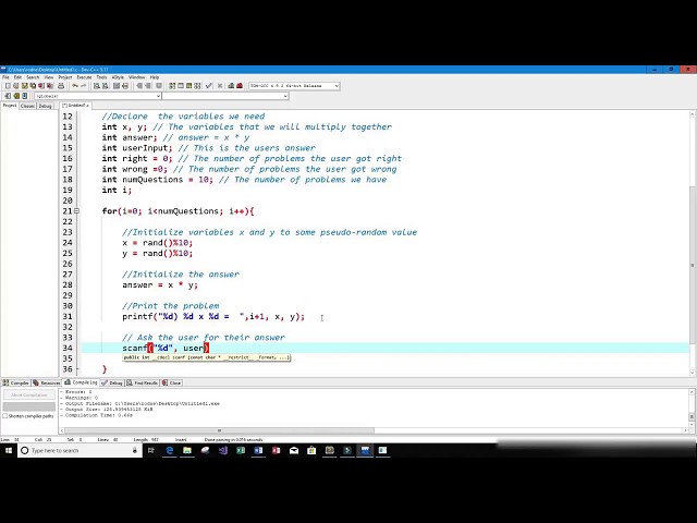 C Program Multiplication Practice