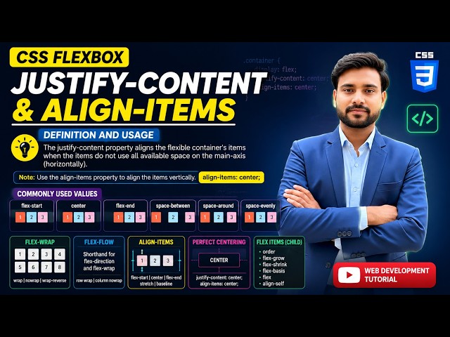 CSS Flexbox Tutorial in Hindi | Justify Content, Align Items, Flex Wrap & Flex Flow Explained