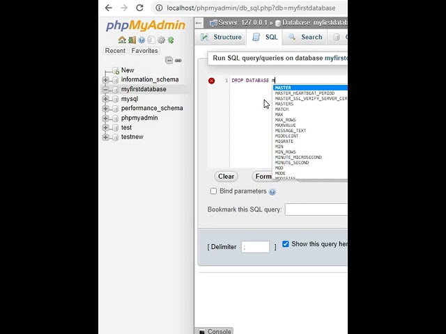 Delete database in MySQL.
