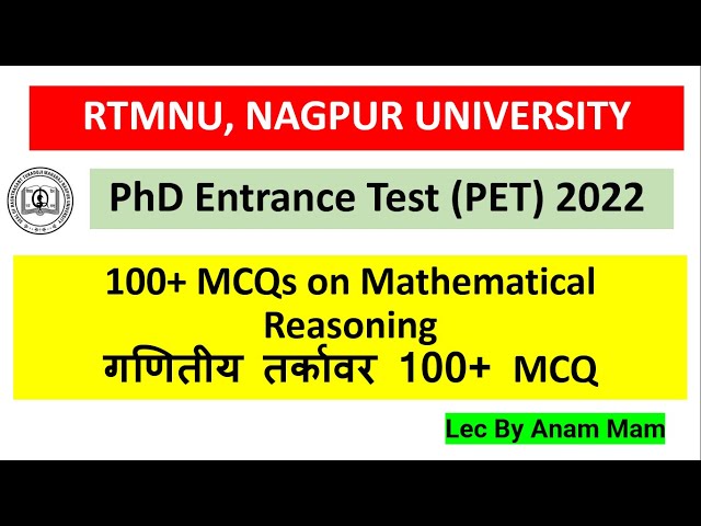 RTMNU, NAGPUR UNIVERSITY || PhD Entrance Test (PET) 2022  || MCQs on Mathematical Reasoning ||