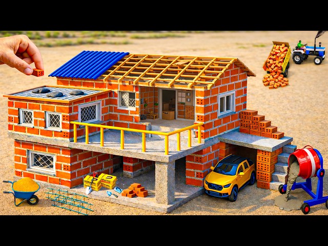 DIY Construction Science Project - Building a Strong 2-Story Fireproof House and Modern Garage