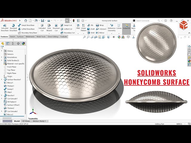 SolidWorks Tutorial | Step-by-Step Realistic Honeycomb Curved Surface Modeling