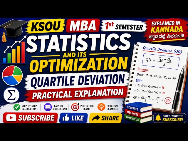 KSOU MBA 1st Sem l Statistics l Quartile Deviation Explained with Practical Problems | Kannada