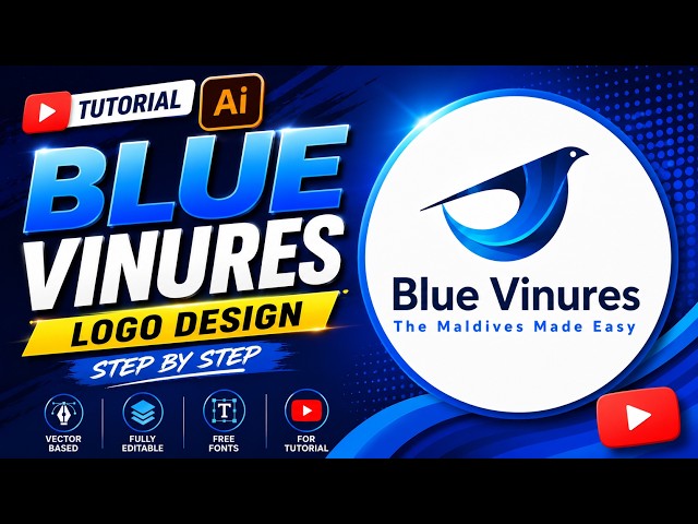 Blue Vinures Logo Design in Adobe Illustrator | Step-by-Step Tutorial for Beginners