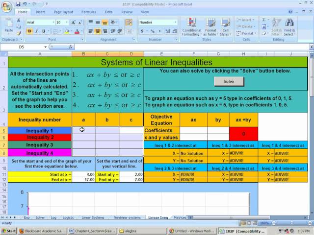 4.4.3 Systems of inequalities and linear programming using Excel