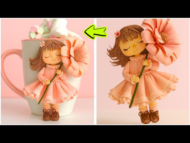 Teaching a girl's doll mug with polymer clay• polymer clay tutorial/diy craft 🌸🧚🏻‍♀️