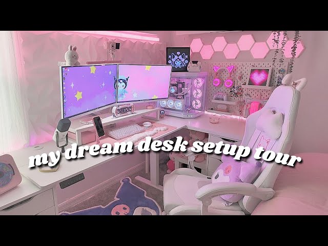 desk tour 2025 | pinterest inspired gaming setup,  cute cybercore aesthetic, desk inspo for girls