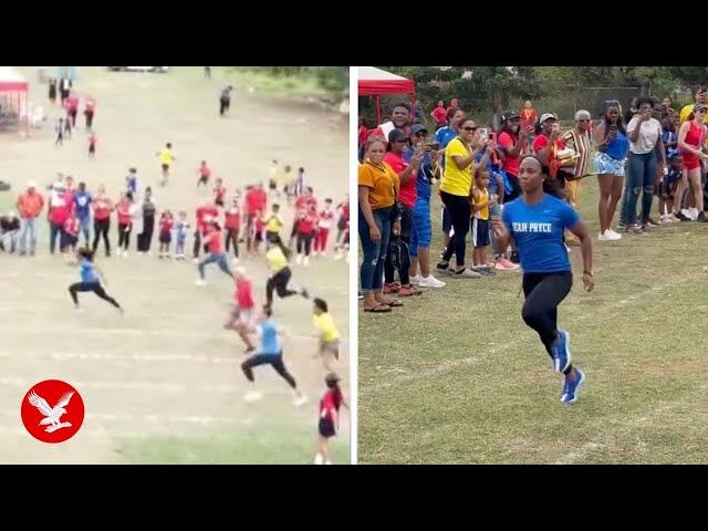 Shelly-Ann Fraser-Pryce destroys other parents during race at son's school