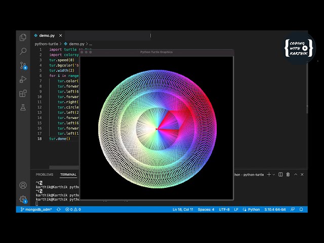 Python Turtle Graphics Full source code | New graphics  | multi colors designs #CodingWithKarthik