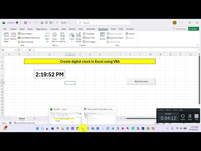 Create digital clock in Excel using VBA