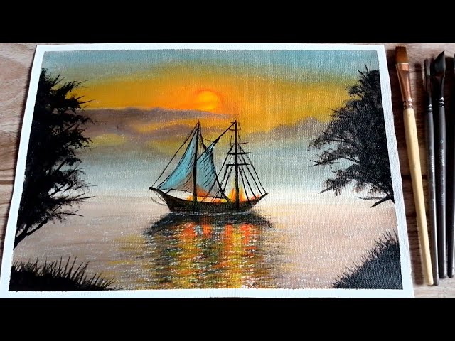 Sunset Painting for Beginners | How to Paint a Beautiful Seascape SAILBOAT With Acrylic 
