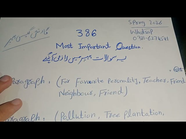 AIOU 386 English Guess Paper 2026 |  Most Important Questions | Spring 2026 
