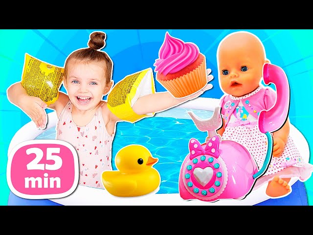 ¡Recreación y juegos de la niñera con Maya y Lina! Vídeos de bebés y juguetes para niñas.