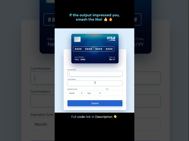 💳 Credit Card Form Design Using HTML, CSS & JavaScript #webdevelopment #coding #htmlcssjavascript