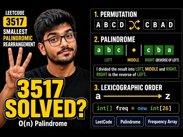 LeetCode 3517 Smallest Palindromic Rearrangement — Frequency Array StringBuilder O(n) Palindrome