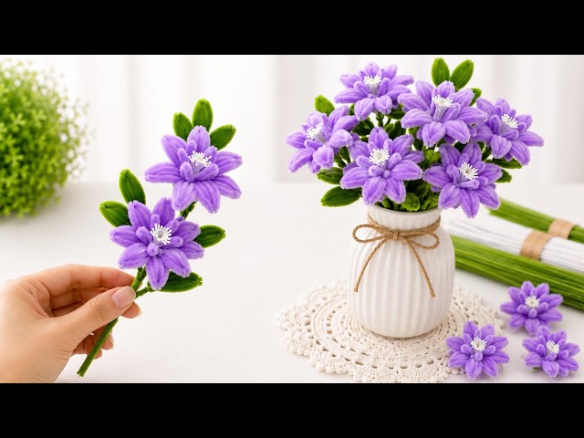 DIY Purple Pipe Cleaner Flowers 🌸 Easy & Beautiful Flower Craft Tutorial | Anyone Can Make It!