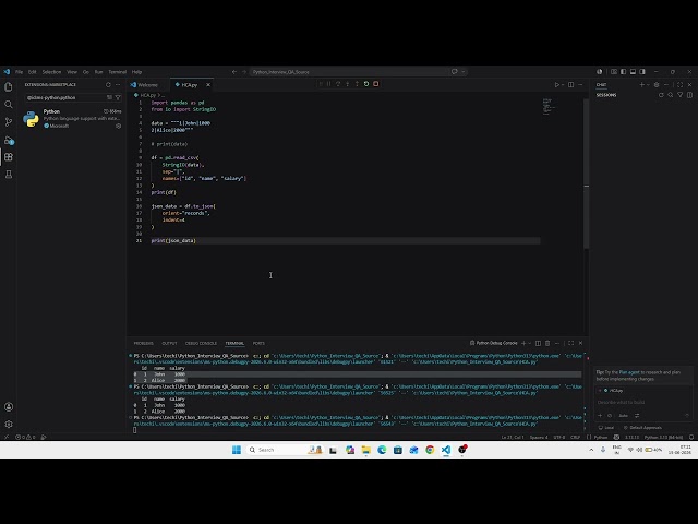 HCA Data Engineering Interview Question on Python
