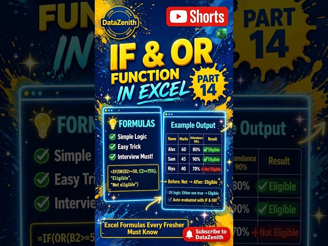 Excel IF + OR Function | Every Freshers Must know🔥|Tamil |  Part 14 #excel #shorts #dataanalyst