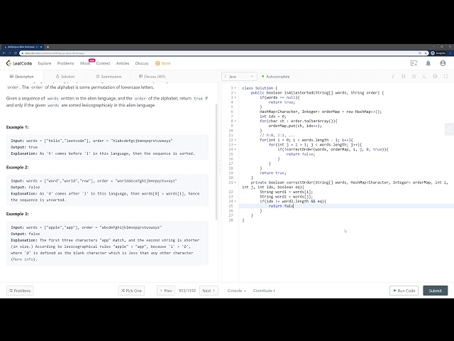 LeetCode 953: Verifying an Alien Dictionary Solution