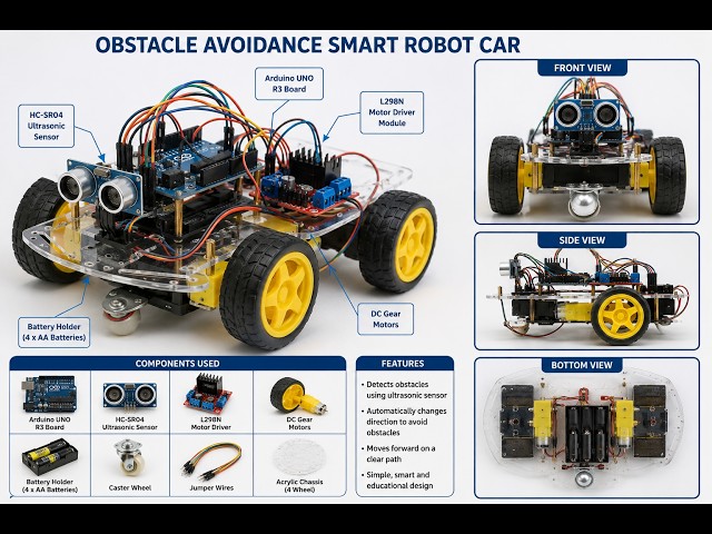 Obstacle Avoidance Smart Robot Car Design | Autodesk Tinkercad | J-click Smart Technologies | Coding
