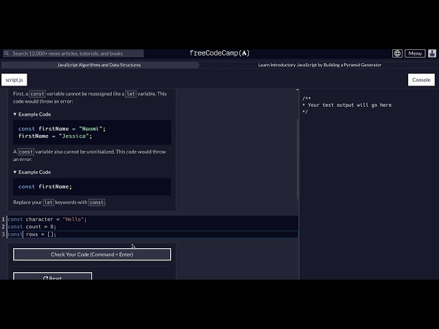 FreeCodeCamp - JavaScript Data Structures and Algorithms  - Step 31 of 118 - Pyramid Generator