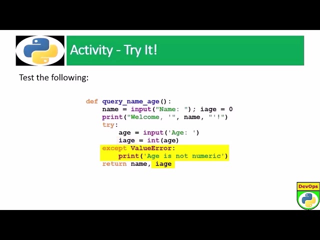 1122: DevOps - While and Exception Blocks