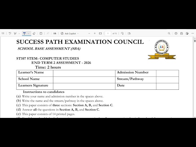 GRADE 10 COMPUTER STUDIES SBA 2026 | SECTION A | END TERM 2 ASSESSMENT