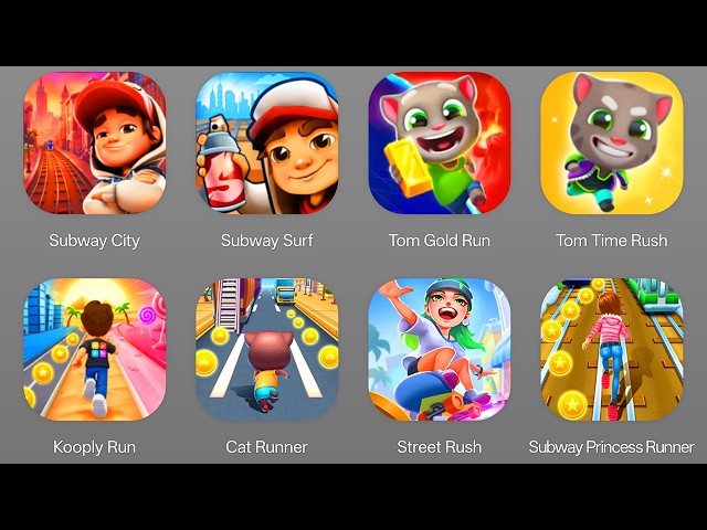 Subway Surfers City, Subway Surfers, Tom Time Rush, Tom Gold Run, Kooply Run, Cat Runner,Street Rush