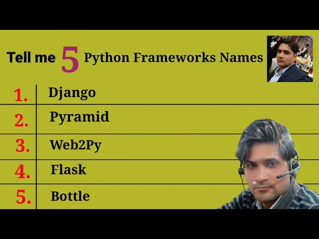 5 Python Frameworks names | Tell me 5 Python frameworks names |