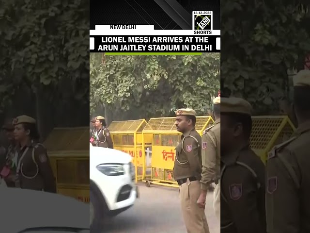Star footballer Lionel Messi arrives at the Arun Jaitley Stadium in Delhi