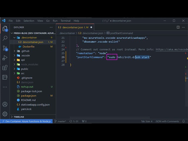 How to start the SSH service in a dev container