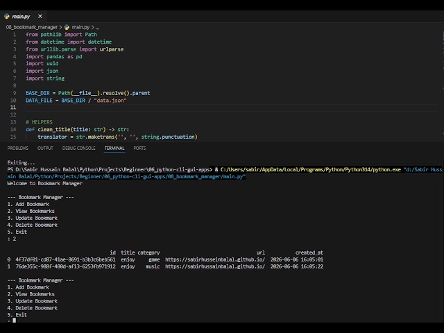 Bookmark Manager | CLI, GUI & Small Apps (Project 8)
