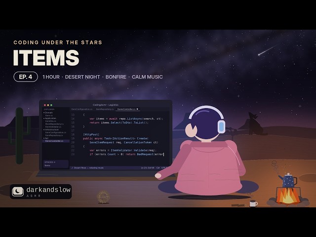 Coding Under the Desert Stars 🌌 1 Hour Coding ASMR · Bonfire, Wind & Calm Massage Music | Ep. 4