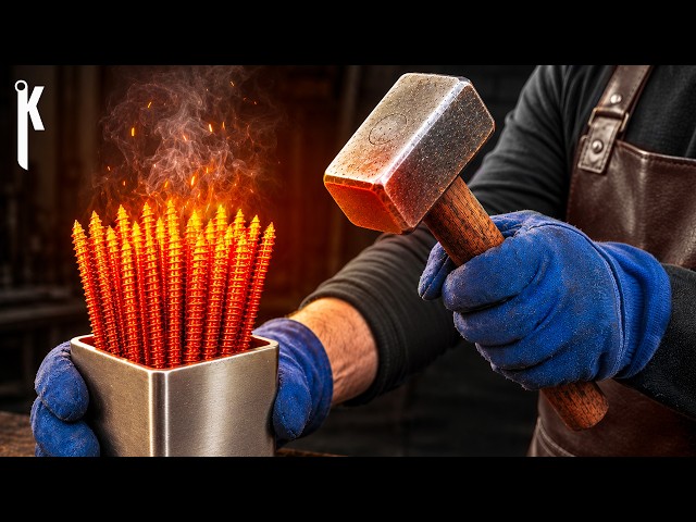 Hundreds of Steel Screws Turned into a Damascus Knife