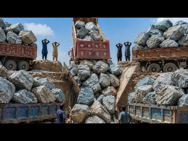 🚛💥 Giant Rock Trucks Unloading for Crushing | Massive Stone Dumpers Waiting Their Turn ⏳🪨