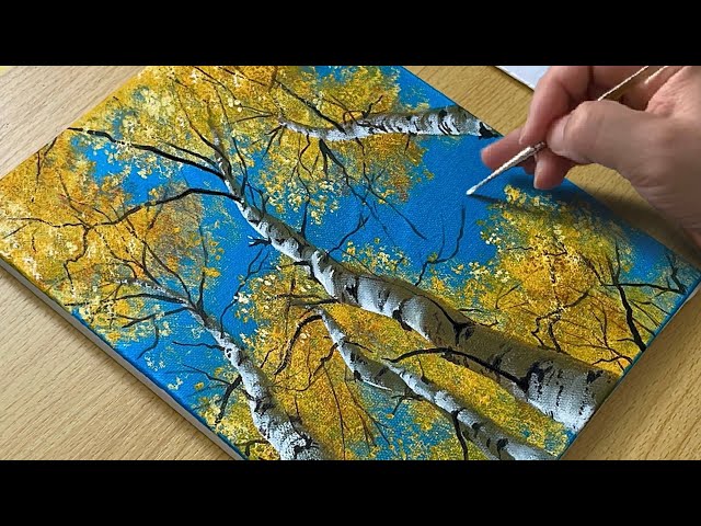 Easy Acrylic Painting for Beginners | Birch Tree Forest Step by Step