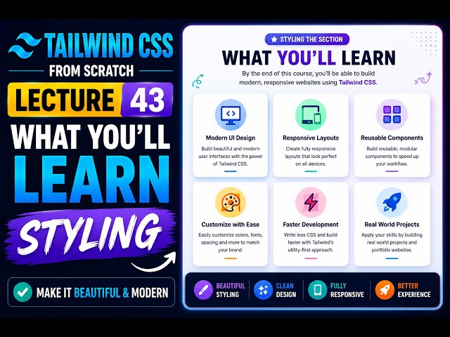 Tailwind CSS Tutorial for Beginners | Style the "What You'll Learn" Section 🎨 | Lecture 43
