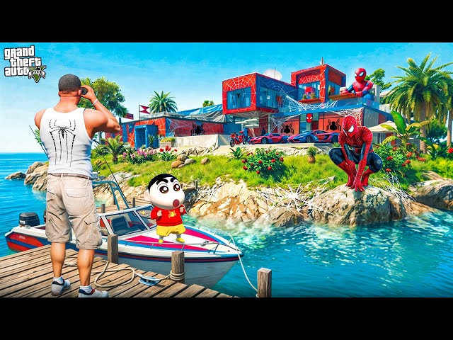 Franklin & Shinchan Found SPIDER-MAN’s Hidden Island Mansion 😱🕷️ | GTA 5 Malayalam