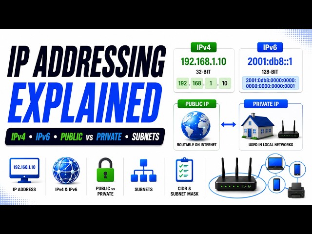 IP Addressing Explained | IPv4, IPv6, Public vs Private IPs & Subnets