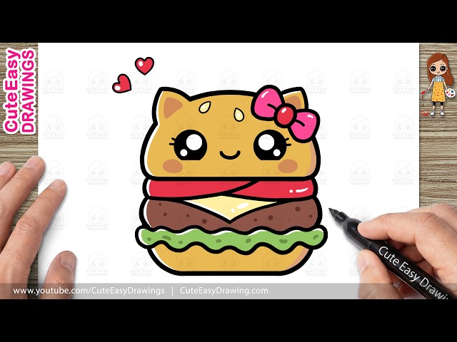 How to Draw a Cute Burger | Easy Kawaii Food Drawing for Kids and Toddlers!